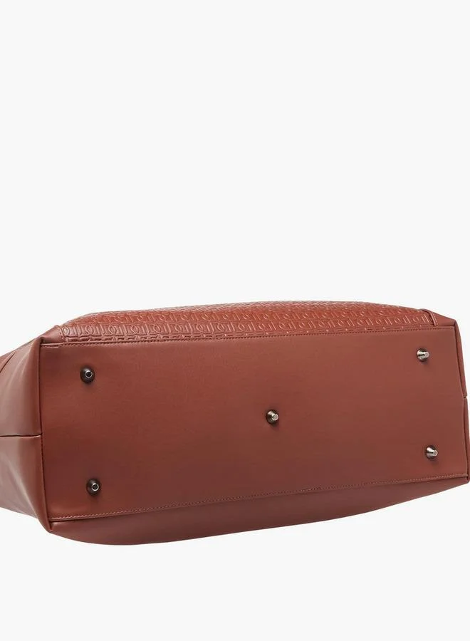 DUCHINI TAN Monogram Embossed Duffle Bag With Zip Closure And Detachable Strap for Men | Best Price UAE